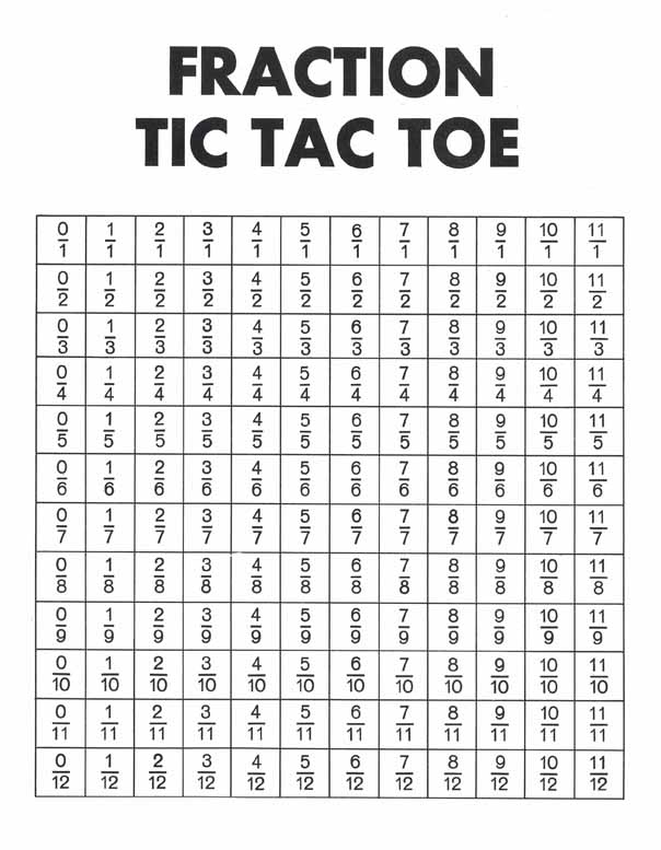 Fraction Bars Tic Tac Toe Free Mat